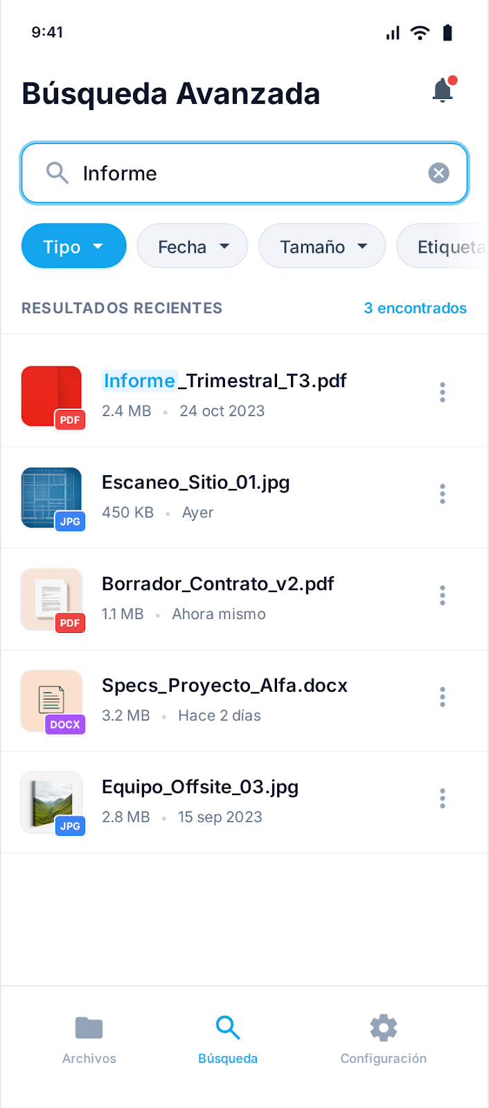 Pantalla de búsqueda - Modo claro