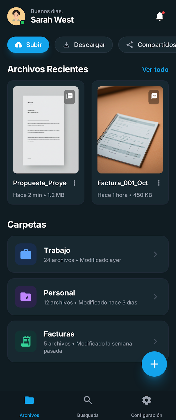 Pantalla de documentos - Modo oscuro